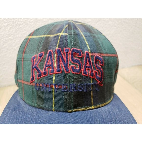 Kansas University Vintage Snapback Hat Tartan Plaid USA Made - Picture 2 of 10